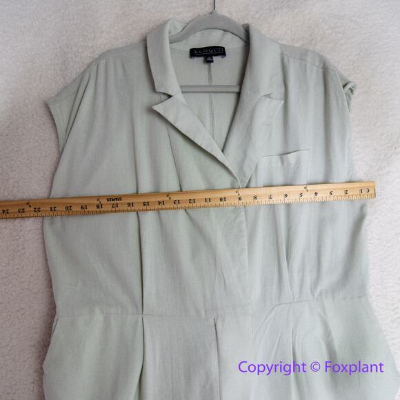 Eloquii *flawed* Short-Sleeve Coverall Jumpsuit light green linen blend, size 18 - Picture 9 of 16